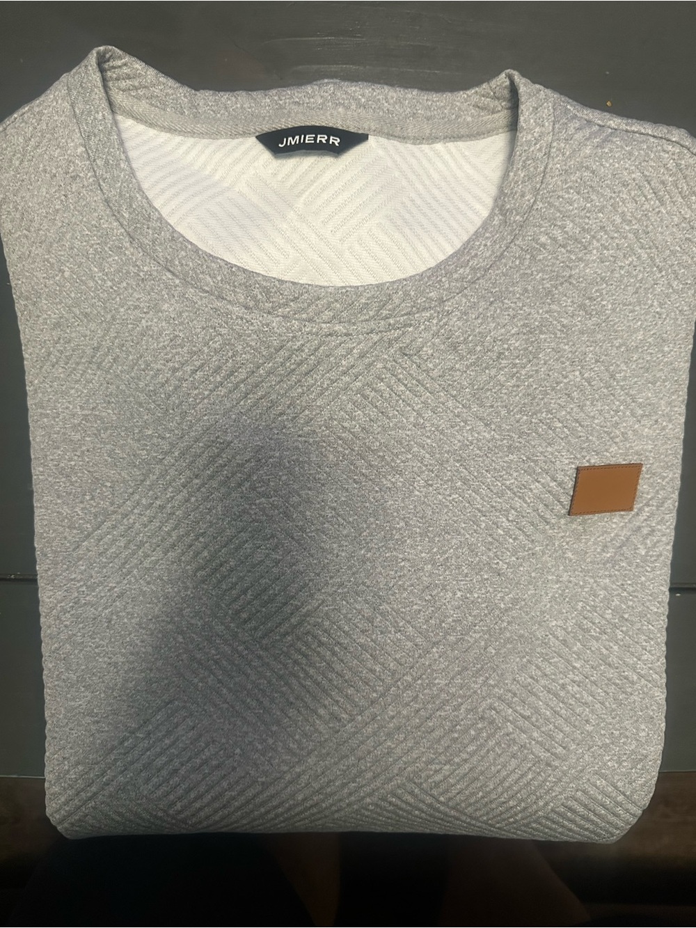 Jmierr Men's Light Gray Quilted Crewneck Sweater